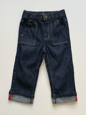 Jacadi Kids Unisex Dark Denim Workwear Jeans
With Red Accents - Size 24M